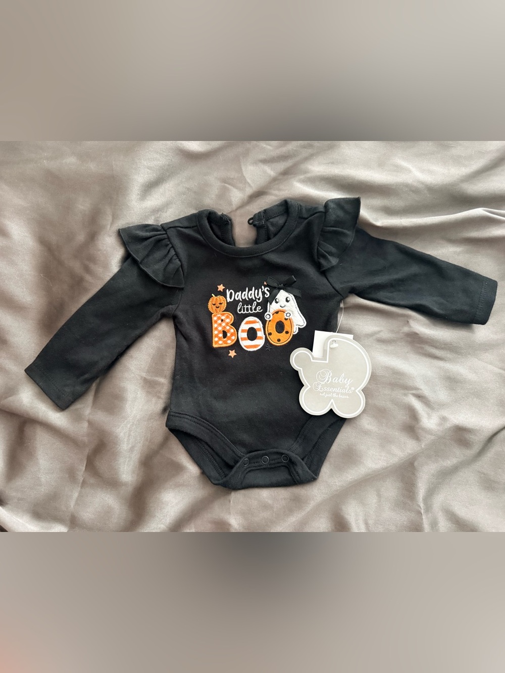 Essentials Black Halloween 'Daddy's Little Boo' Ruffle-Sleeve Bodysuit